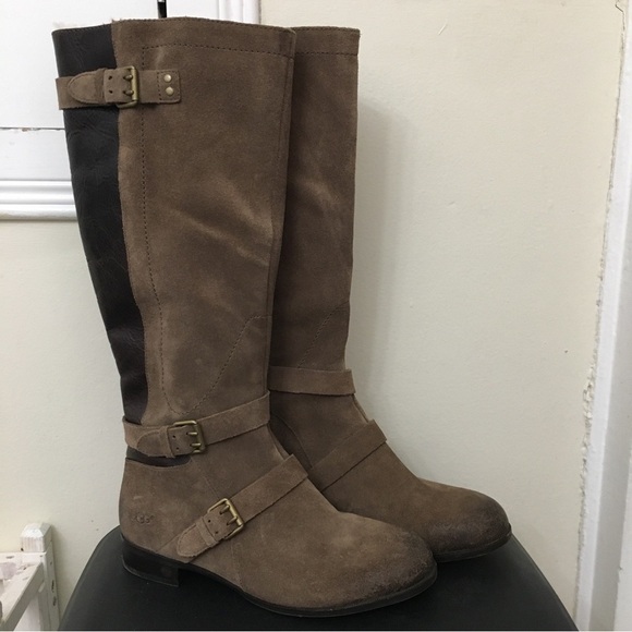 UGG Beige Suede Buckle Cydnee Riding Boots - Picture 2 of 12